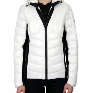 White &black Hooded Puffer Jacket - Women